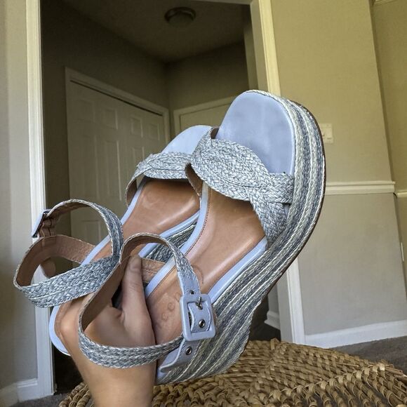 Anthropologie Vicenza Crochet Platform Heels Blue Chunky Platform US 10 EU 41 - Picture 8 of 12